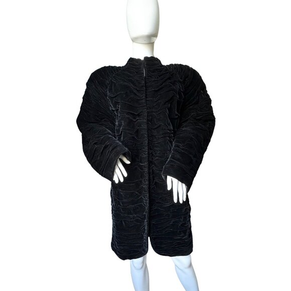 Vintage Chloe Black Silk Velvet Coat Size S 4 Padded Shoulders Oversized - Picture 1 of 12